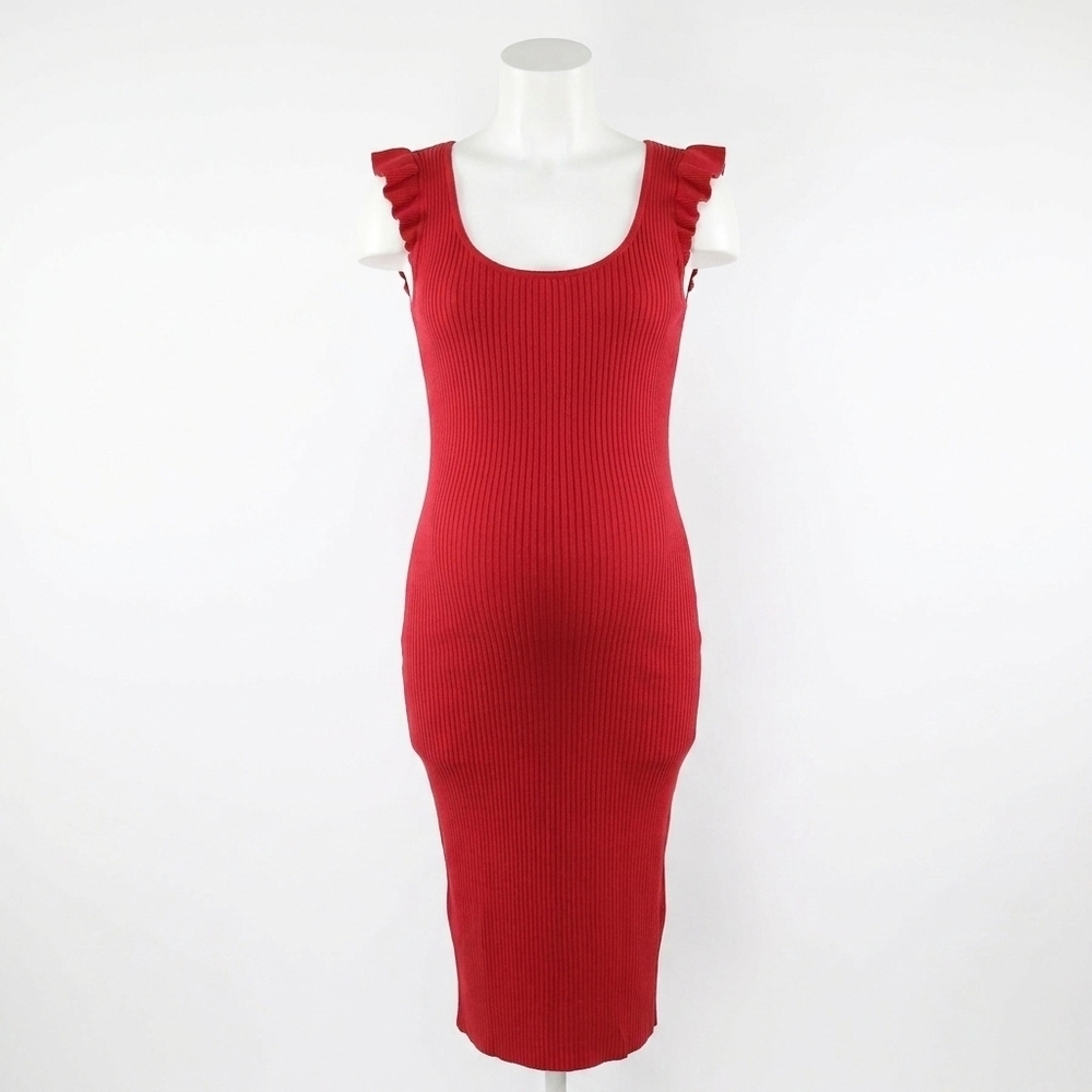NEW HATCH women's maternity chloe ribbed knit dress in red